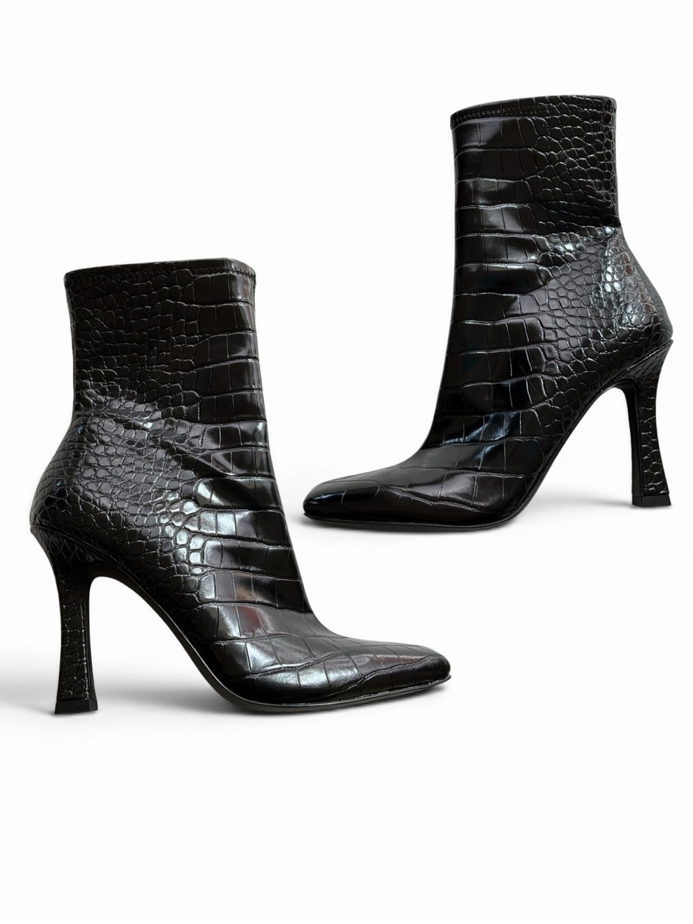 Steve Madden Tabatha Black Croc-Embossed Pointed Toe Ankle Booties Size 8